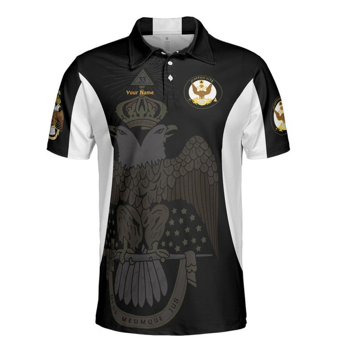 Custom Consistory Name, Number Scottish Rite Eagle Wings 33 Degree Salem Cross Freemasonry 3D Men's Polo Shirt S-5XL