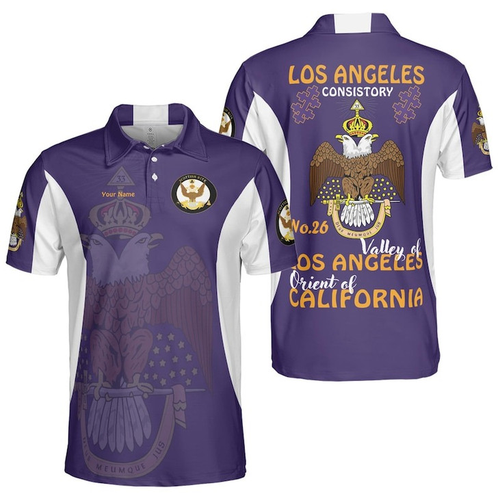 Custom Consistory Name, Number Scottish Rite Eagle Wings 33 Degree Salem Cross Freemasonry 3D Men's Polo Shirt S-5XL