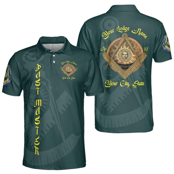 Custom Lodge Name Number Masonic Past Master Sun Freemasonry 3D Men's Polo Shirt S-5XL