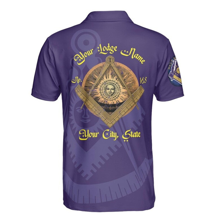 Custom Lodge Name Number Masonic Past Master Sun Freemasonry 3D Men's Polo Shirt S-5XL