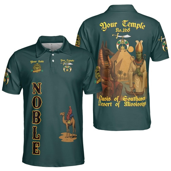 Custom Temple Name Nobles Mystic Shrine AEAONMS Ra And Anubis Nile Freemasonry 3D Men's Polo Shirt S-5XL