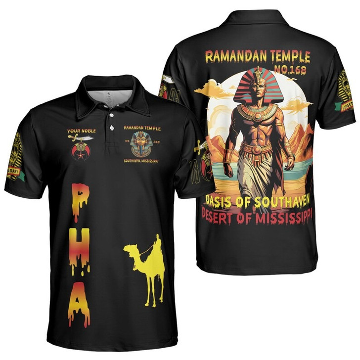Custom Temple Name Nobles Mystic Shrine AEAONMS Pharaoh King 1893 PHA Freemasonry 3D Men's Polo Shirt S-5XL