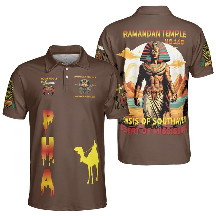 Custom Temple Name Nobles Mystic Shrine AEAONMS Pharaoh King 1893 PHA Freemasonry 3D Men's Polo Shirt S-5XL