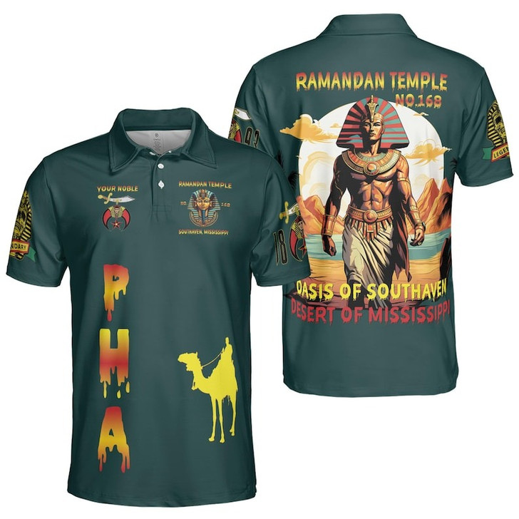 Custom Temple Name Nobles Mystic Shrine AEAONMS Pharaoh King 1893 PHA Freemasonry 3D Men's Polo Shirt S-5XL