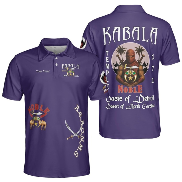 Custom Temple Name Nobles Mystic Shrine AEAONMS Desert Warrior Freemasonry 3D Men's Polo Shirt S-5XL