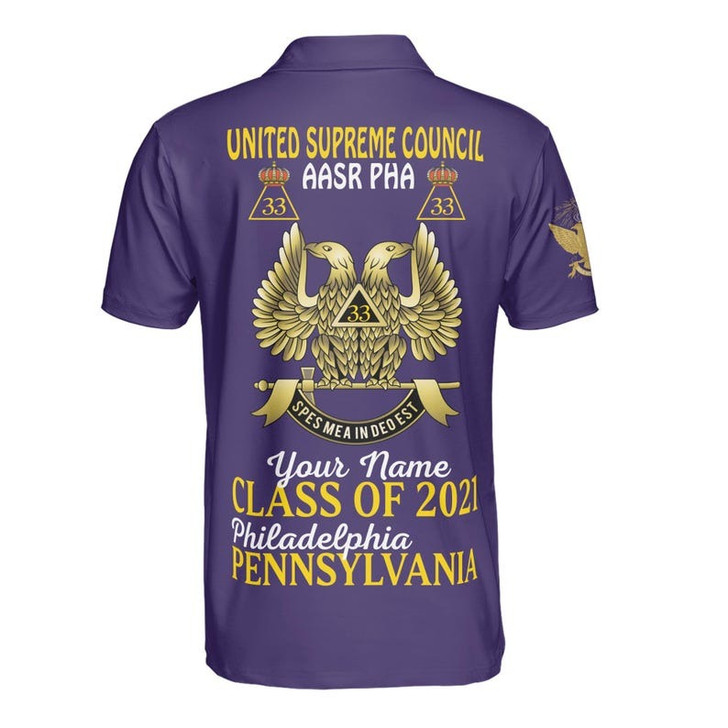 Custom Name, Number Scottish Rite Eagle Wings 33 Degree AASR PHA Freemasonry 3D Men's Polo Shirt S-5XL