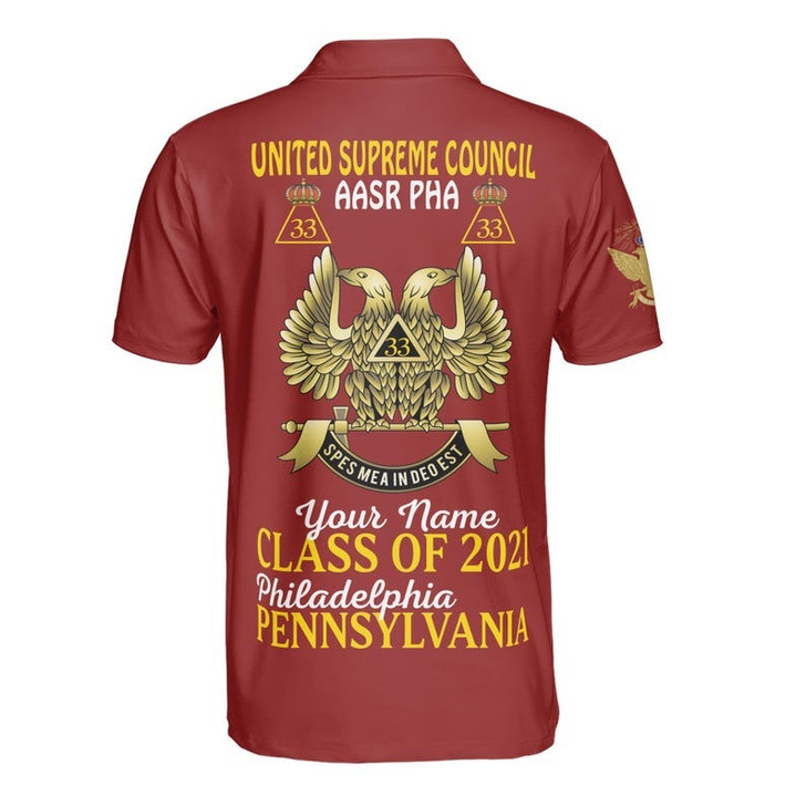 Custom Name, Number Scottish Rite Eagle Wings 33 Degree AASR PHA Freemasonry 3D Men's Polo Shirt S-5XL
