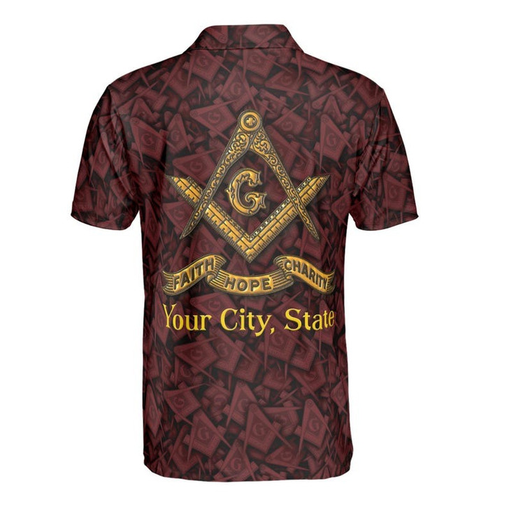 Customize Name Lodge Name Masonic Letter G Faith Hope Charity Pattern Seamless Freemasonry 3D Men's Polo Shirt S-5XL