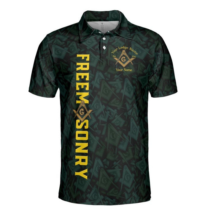 Customize Name Lodge Name Masonic Letter G Faith Hope Charity Pattern Seamless Freemasonry 3D Men's Polo Shirt S-5XL