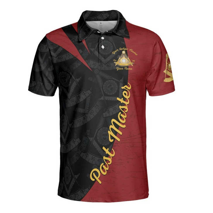 Personalized Name Past Master Emblem Square Compass F&AM PHA Freemason 3D Men's Polo Shirt S-5XL