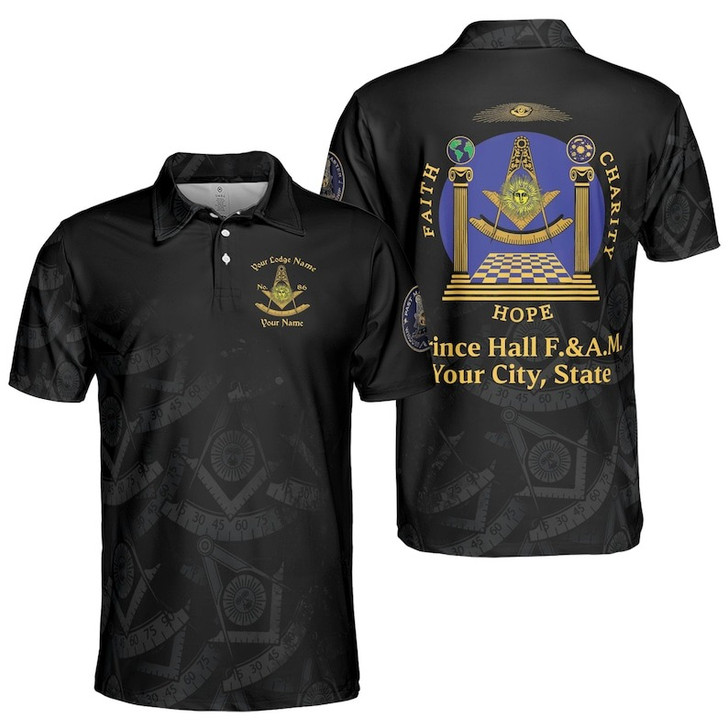 Personalized Name Past Master F&AM PHA Faith Hope Charity Freemason 3D Men's Polo Shirt S-5XL