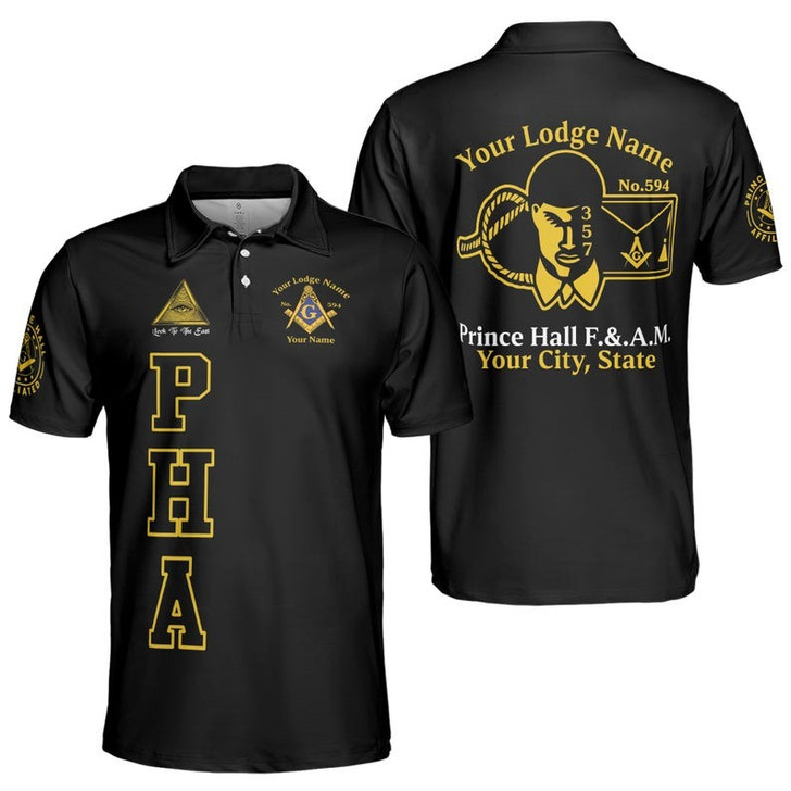 Personalized Name Prince Hall Affiliated F&AM PHA The Black Suits Freemason 3D Men's Polo Shirt S-5XL