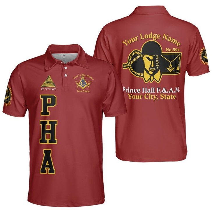 Personalized Name Prince Hall Affiliated F&AM PHA The Black Suits Freemason 3D Men's Polo Shirt S-5XL