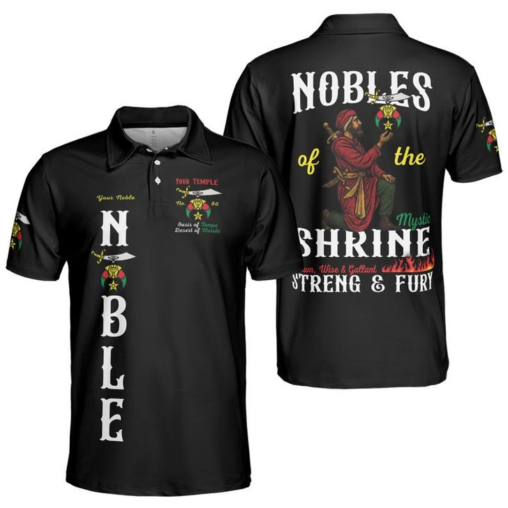 Custom Temple Name Nobles Mystic Shrine AEAONMS Known, Wise & Gallant Streng Fury 3D Men's Polo Shirt S-5XL