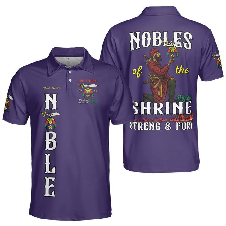 Custom Temple Name Nobles Mystic Shrine AEAONMS Known, Wise & Gallant Streng Fury 3D Men's Polo Shirt S-5XL