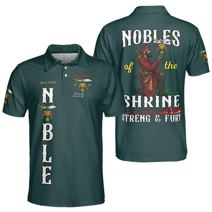 Custom Temple Name Nobles Mystic Shrine AEAONMS Known, Wise & Gallant Streng Fury 3D Men's Polo Shirt S-5XL