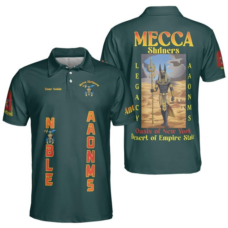 Personalized Temple Name Nobles Anubis of the Mystic Shrine AAONMS Freemason 3D Men's Polo Shirt S-5XL