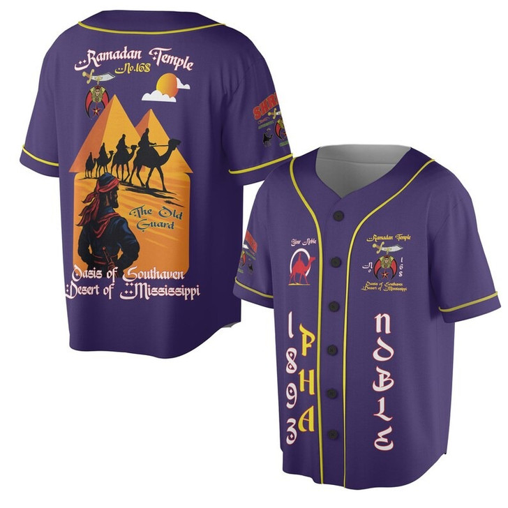 Custom Temple Name Nobles Mystic Shrine AEAONMS The Old Guard Freemasonry 3D Baseball Jersey Shirt Size S-5XL