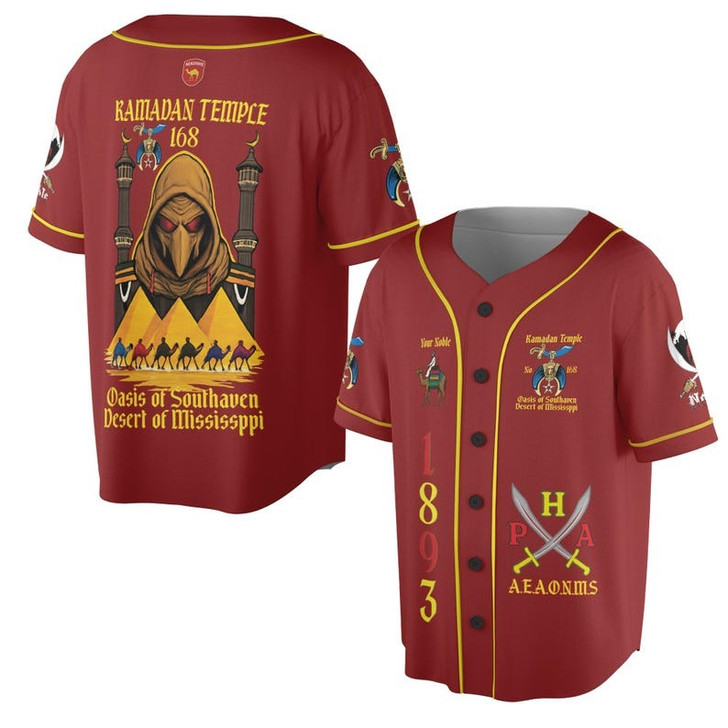 Custom Temple Name Nobles Mystic Shrine AEAONMS Kaaba Guardian PHA Freemasonry 3D Baseball Jersey Shirt Size S-5XL