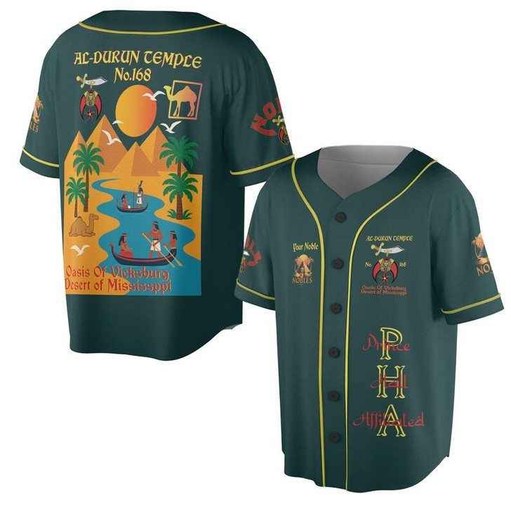 Custom Temple Name Nobles Mystic Shrine AEAONMS By the River Freemasonry 3D Baseball Jersey Shirt Size S-5XL