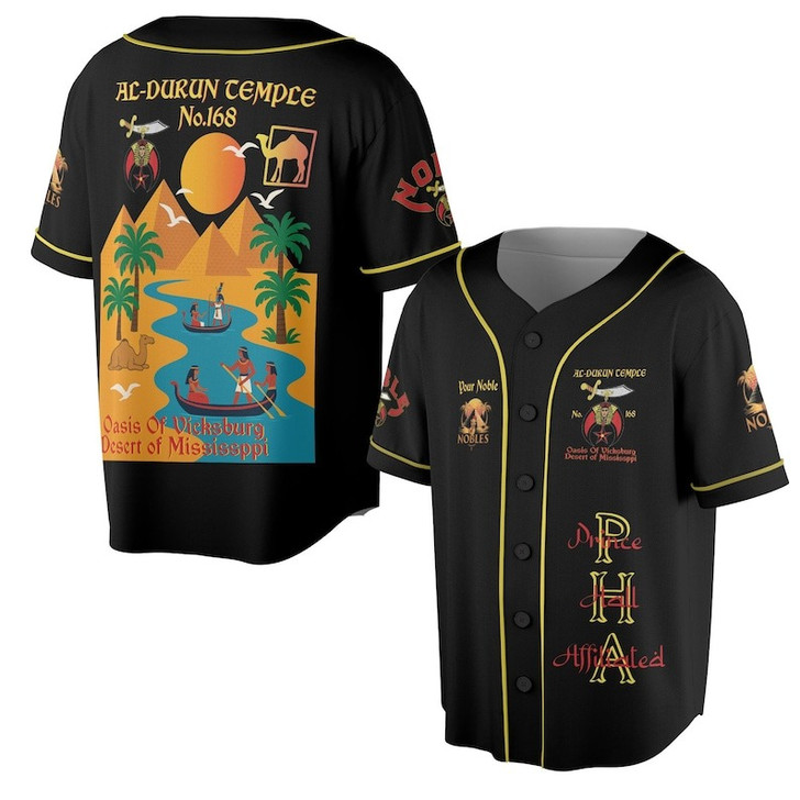 Custom Temple Name Nobles Mystic Shrine AEAONMS By the River Freemasonry 3D Baseball Jersey Shirt Size S-5XL