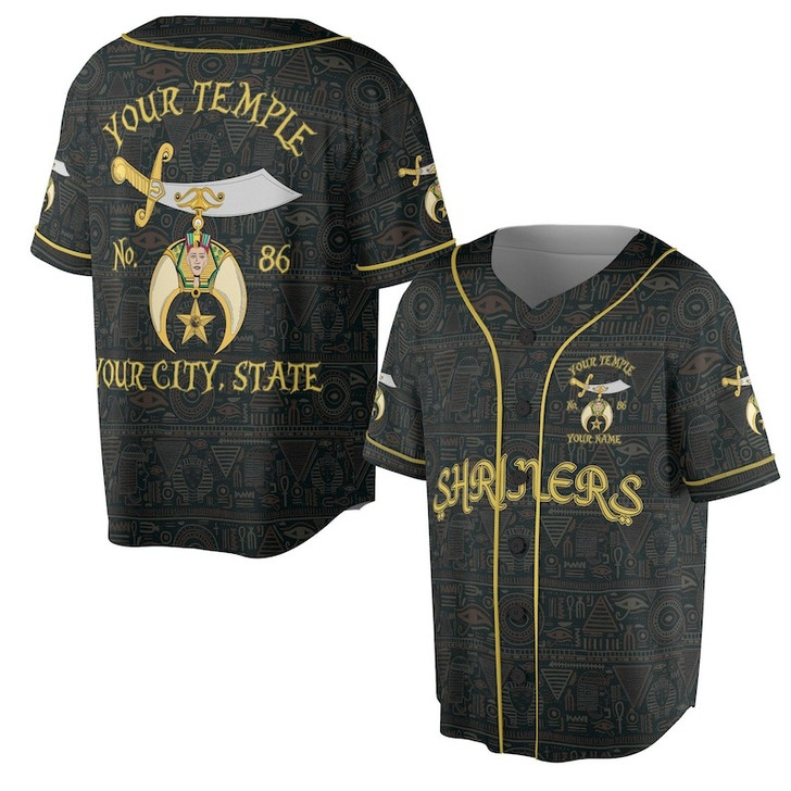 Custom Name Temple Shriners Noble Ancient Egyptian Tribal Freemason 3D Baseball Jersey Shirt Size S-5XL