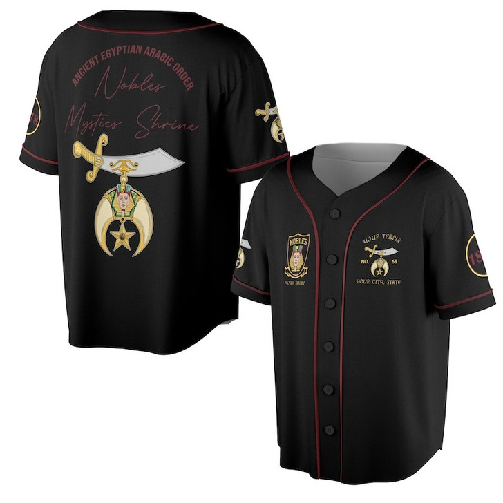 Custom Temple Shriners Nobles Mystic Shrine Freemason 3D Baseball Jersey Shirt Size S-5XL