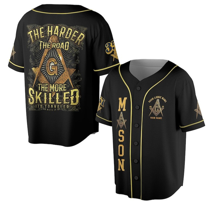 Freemasonry Masonic The Harder Road The more Skilled Square & Compass Freemason 3D Baseball Jersey Shirt Size S-5XL