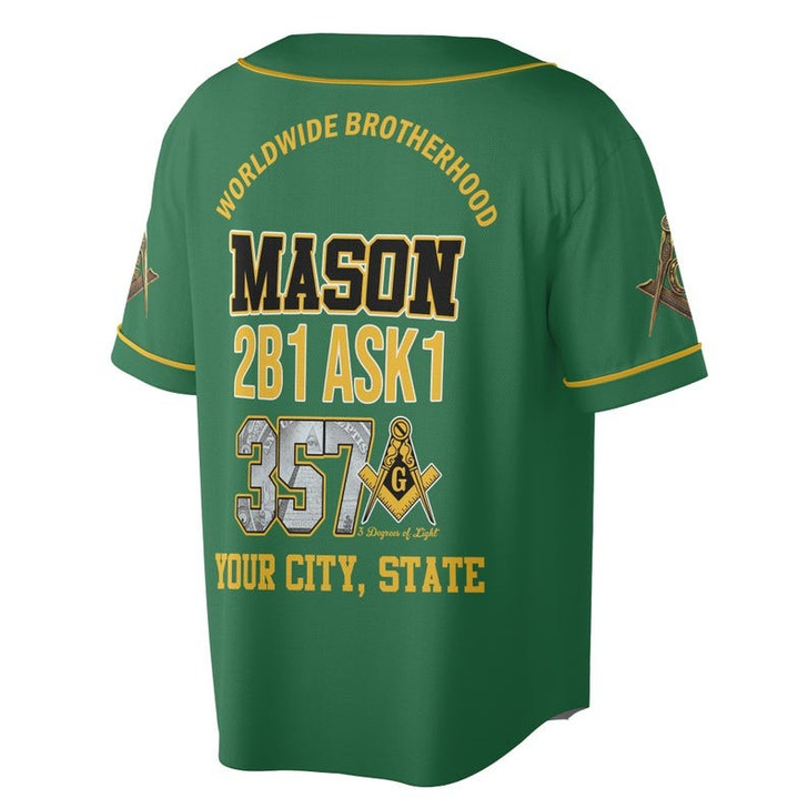 Custom Freemason Worldwide Brotherhood Mason 2B1 Ask1 357 3D Baseball Jersey Shirt Size S-5XL