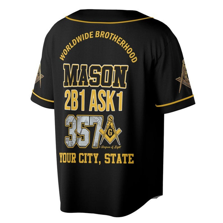 Custom Freemason Worldwide Brotherhood Mason 2B1 Ask1 357 3D Baseball Jersey Shirt Size S-5XL