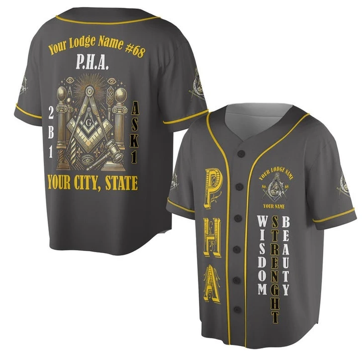 Personalized Name Freemasonry PHA 2B1 ASK1 Wisom Strenght Beauty 3D Baseball Jersey Shirt Size S-5XL