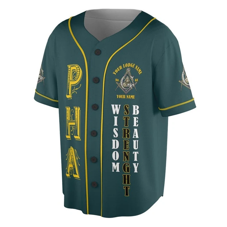 Personalized Name Freemasonry PHA 2B1 ASK1 Wisom Strenght Beauty 3D Baseball Jersey Shirt Size S-5XL