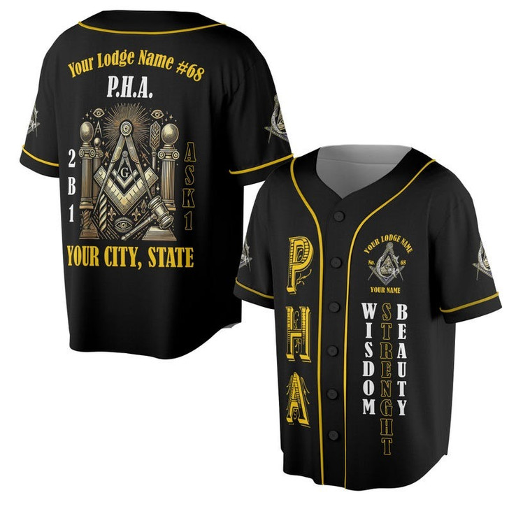 Personalized Name Freemasonry PHA 2B1 ASK1 Wisom Strenght Beauty 3D Baseball Jersey Shirt Size S-5XL