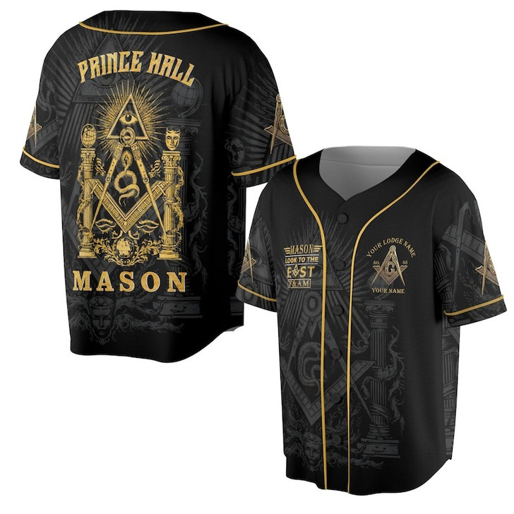 Masonic Look to the East Custom Name Prince Hall 3D Baseball Jersey Shirt Size S-5XL