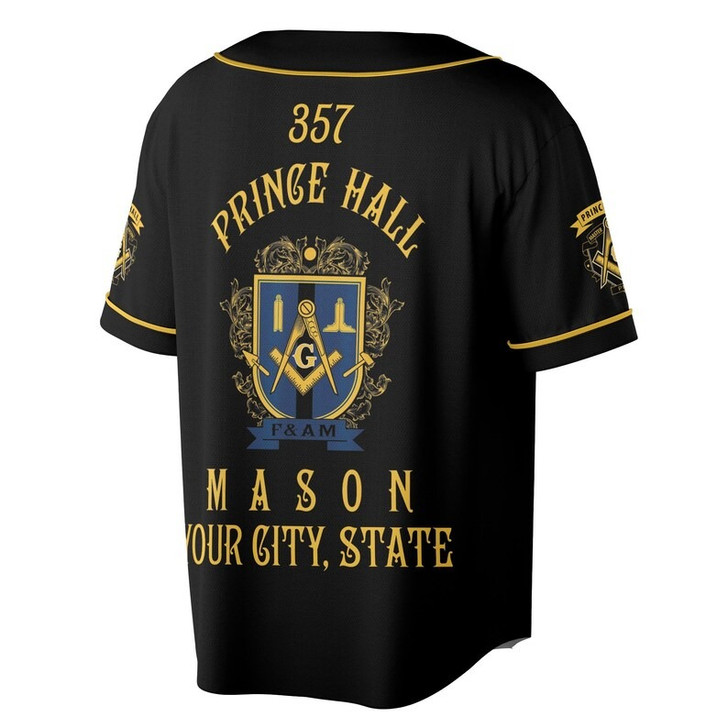 Custom Name Freemasonry 357 Prince Hall Mason 3D Baseball Jersey Shirt Size S-5XL