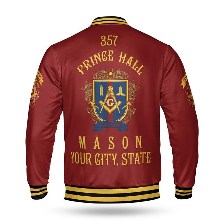 Custom Name Freemasonry 357 Prince Hall Mason 3D Baseball Jacket Size S-5XL