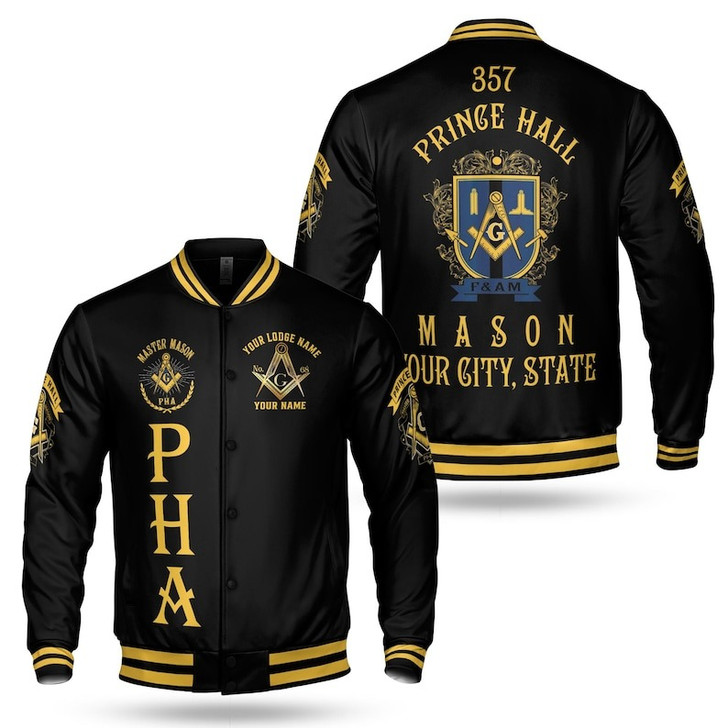 Custom Name Freemasonry 357 Prince Hall Mason 3D Baseball Jacket Size S-5XL