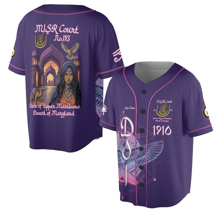 Personalized Court Name DOI Daughters Of Isis Purple Lady Shriners AEAONMS 3D Baseball Jersey Shirt Size S-5XL