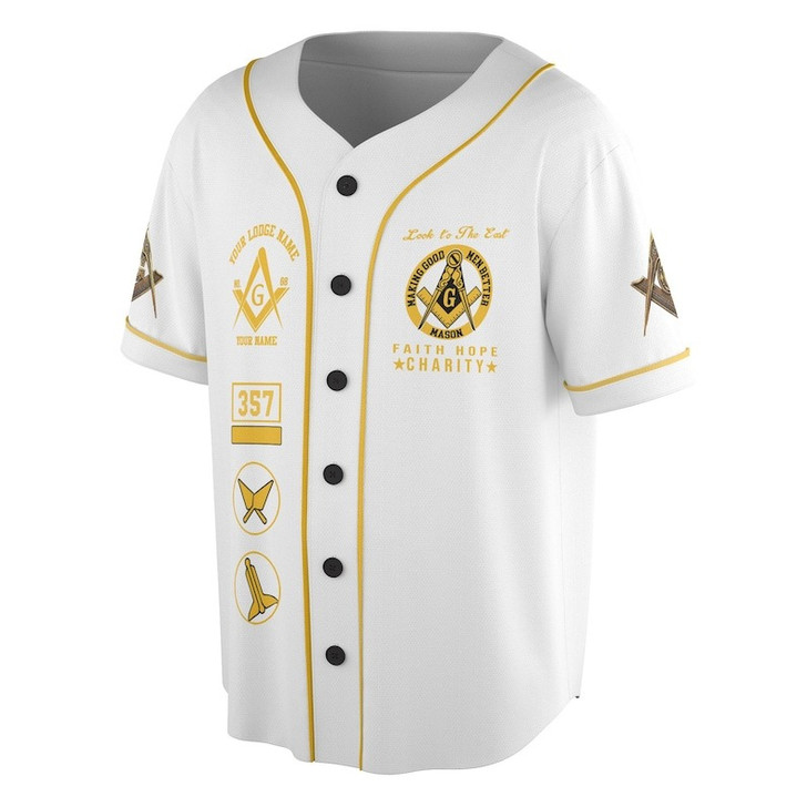 Custom Freemason Worldwide Brotherhood Mason 2B1 Ask1 357 3D Baseball Jersey Shirt Size S-5XL