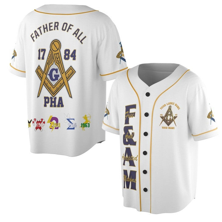 Custom Freemasonry Father Of All 1784 PHA 3D Baseball Jersey Shirt Size S-5XL