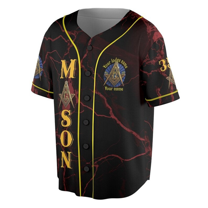 Customize Lodge Name and Number Freemasonry Masonic Symbol Marble Black Gold 3D Baseball Jersey Shirt Size S-5XL