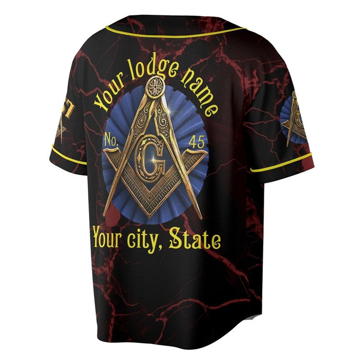 Customize Lodge Name and Number Freemasonry Masonic Symbol Marble Black Gold 3D Baseball Jersey Shirt Size S-5XL