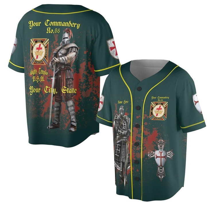 Customize Commandery Name Masonic Knights Templar Freemason 3D Baseball Jersey Shirt Size S-5XL
