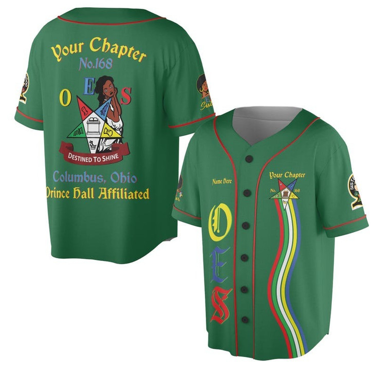 Custom Chapter Name OES Order of the Eastern Star Masonic Destined To Shine 3D Baseball Jersey Shirt Size S-5XL