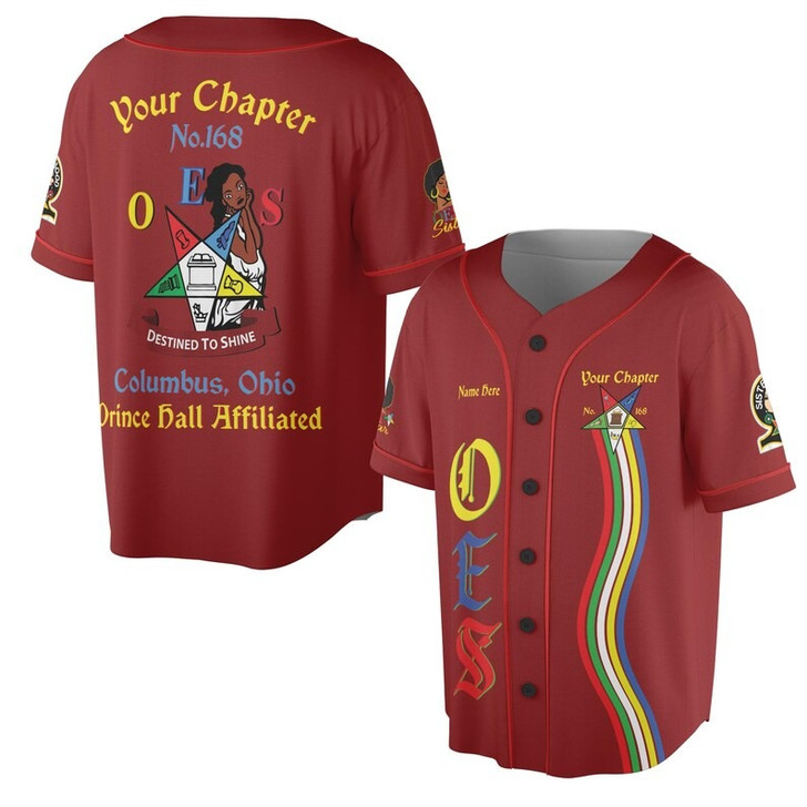 Custom Chapter Name OES Order of the Eastern Star Masonic Destined To Shine 3D Baseball Jersey Shirt Size S-5XL