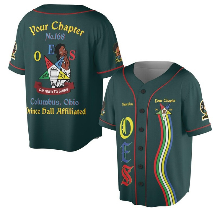 Custom Chapter Name OES Order of the Eastern Star Masonic Destined To Shine 3D Baseball Jersey Shirt Size S-5XL