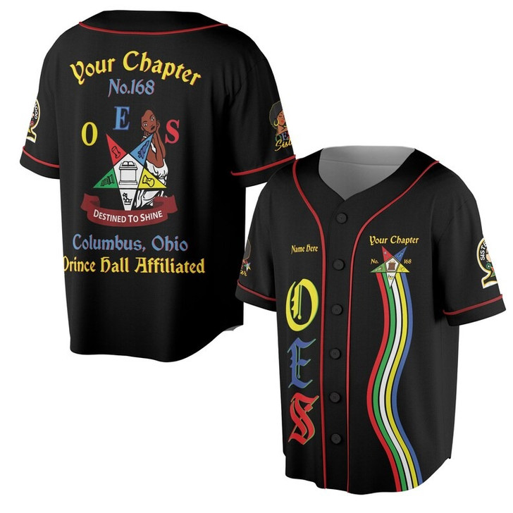 Custom Chapter Name OES Order of the Eastern Star Masonic Destined To Shine 3D Baseball Jersey Shirt Size S-5XL