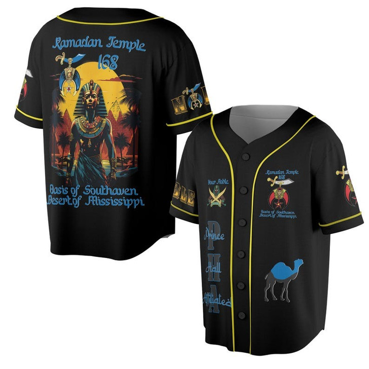 Custom Temple Name Nobles Mystic Shrine AEAONMS PHAraoh King of Desert Pyramids 3D Baseball Jersey Shirt Size S-5XL