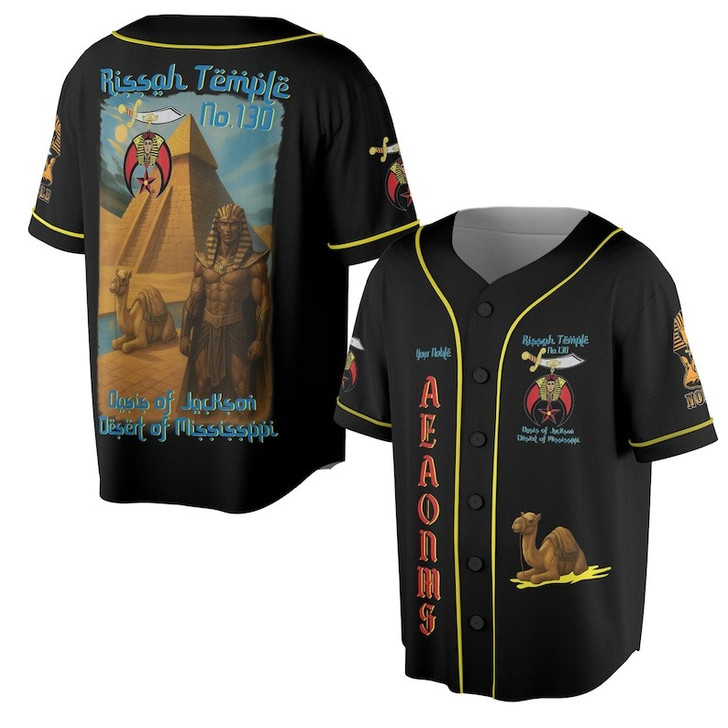 Custom Temple Name Nobles Mystic Shrine AEAONMS Pyramid and Camel Freemasonry 3D Baseball Jersey Shirt Size S-5XL
