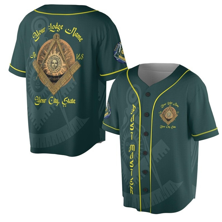 Custom Lodge Name Number Masonic Past Master Sun Freemasonry 3D Baseball Jersey Shirt Size S-5XL